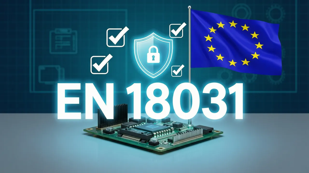 Vernetztes Gerät mit Sicherheitsanalyse-Overlay als Visual für EN 18031 Cybersecurity-Konformitätsbewertung