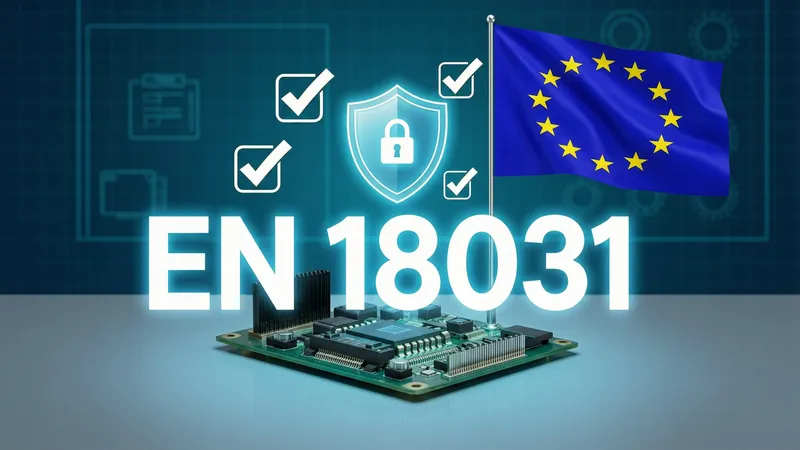 Vernetztes Gerät mit Sicherheitsanalyse-Overlay als Visual für EN 18031 Cybersecurity-Konformitätsbewertung